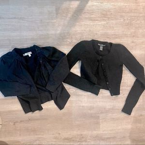 Bundle of two women's black sweater cardigan tops, outer later sizes XS/S EUC